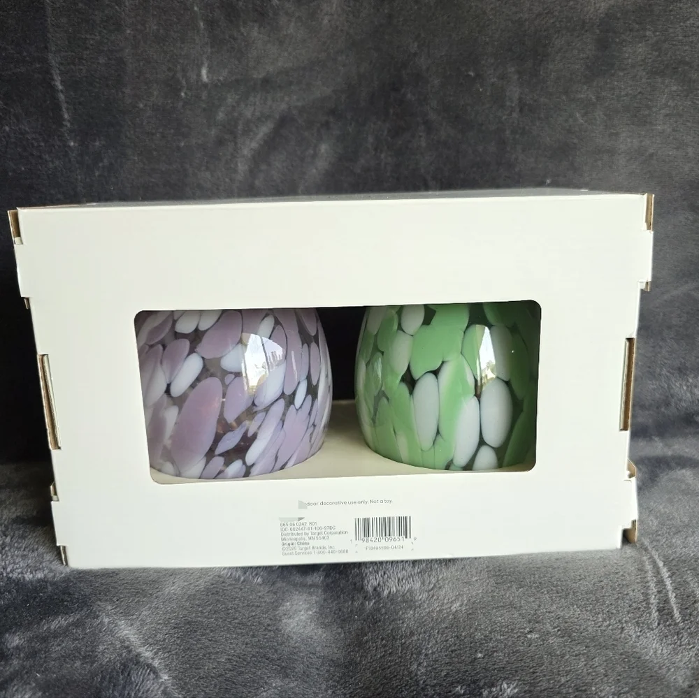 New Threshold 2pk Confetti green and purple Glass Easter Eggs 9.4'